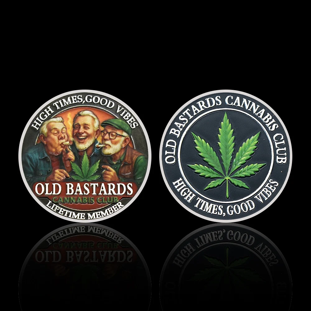 Vintage Old Bastards Club Coin Limited Edition High Times Good Vibes Lifetime Member Unique Seven Leaf Grass Pattern Coin