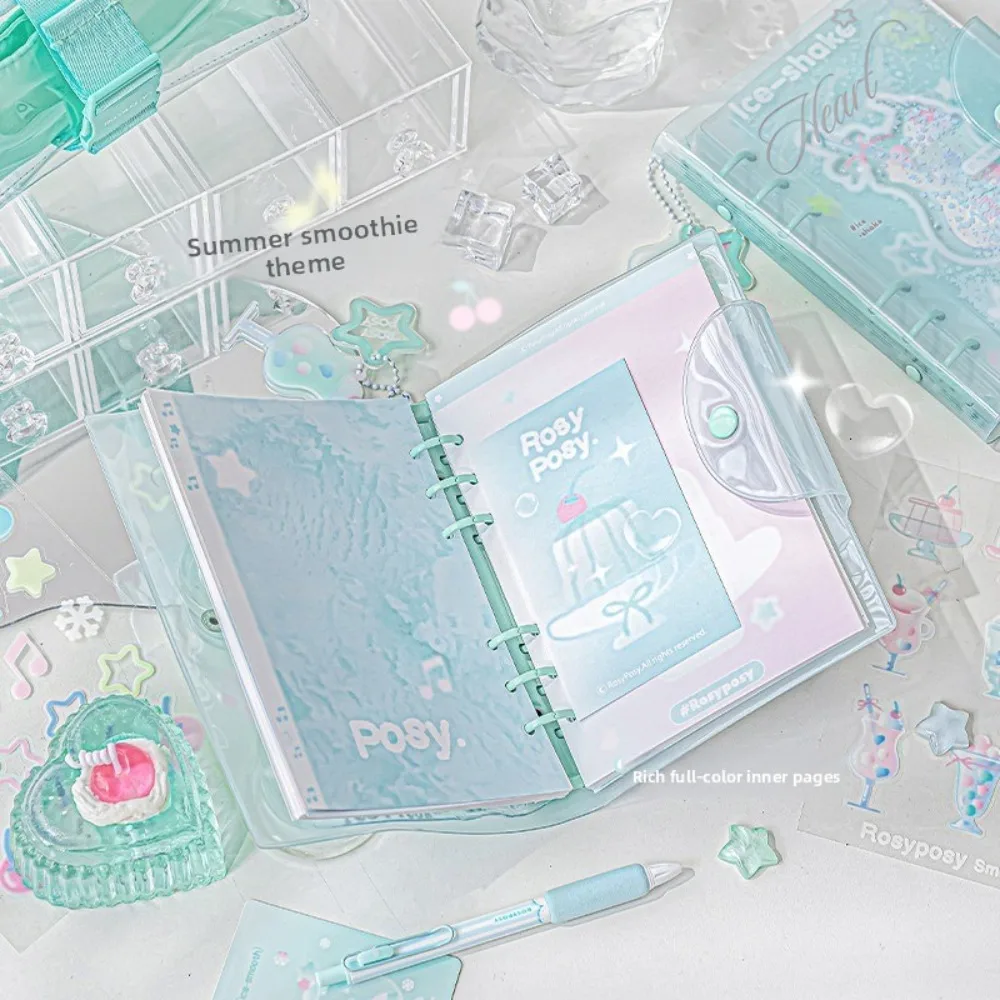 Cuaderno portátil creativo de 6 anillas, serie Frosty, exquisito cuaderno de PVC, diseño de botones, diario, libro, suministros escolares