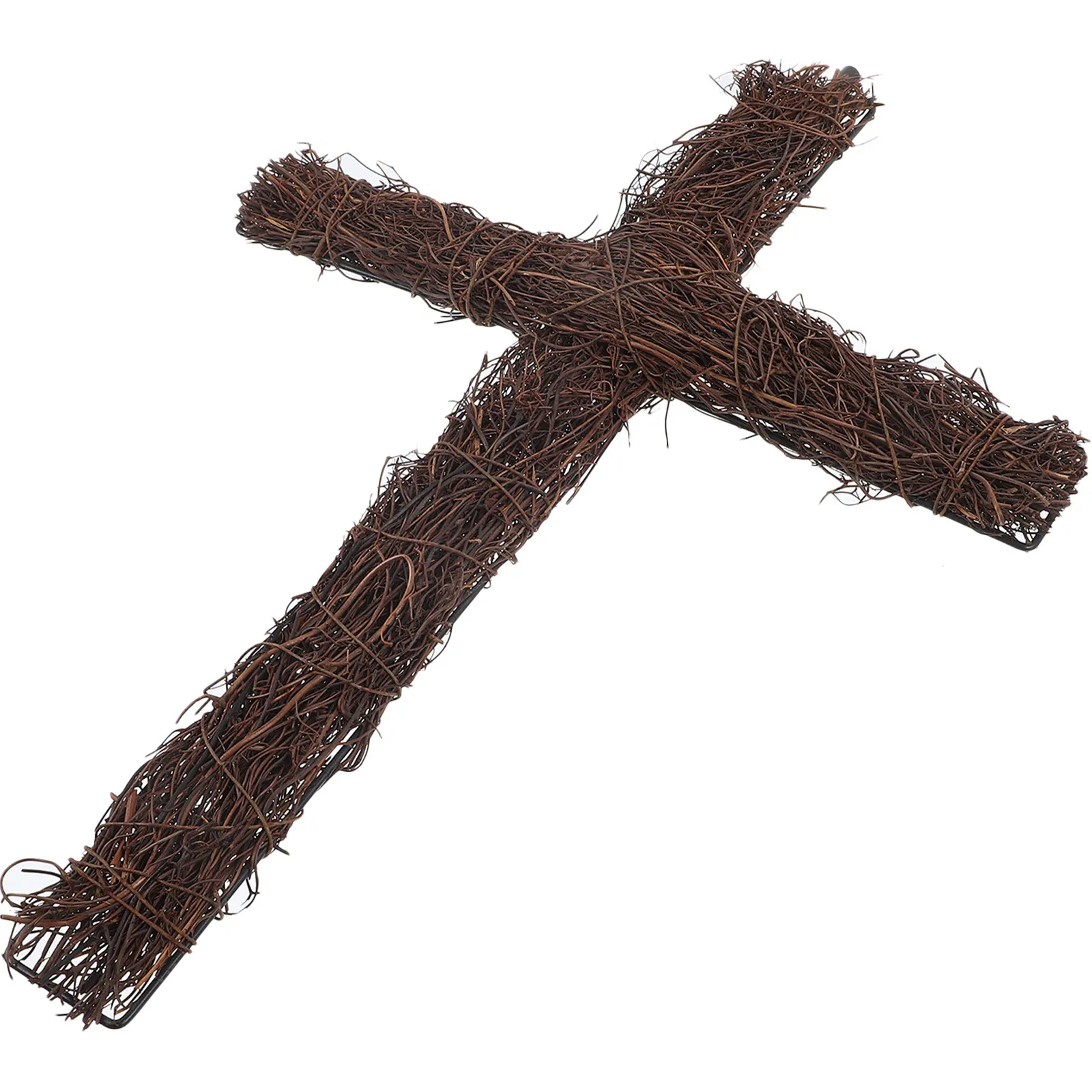 Croix en rotin tressé DIY pour décoration de jardin, extérieur, pelouse, cour, style rétro chic, symbole de foi religieuse
