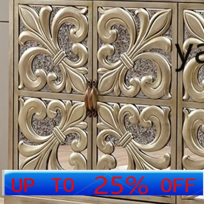 

CX Vintage Locker Living Room Carved Shoe Cabinet Solid Wood Partition Entrance Door