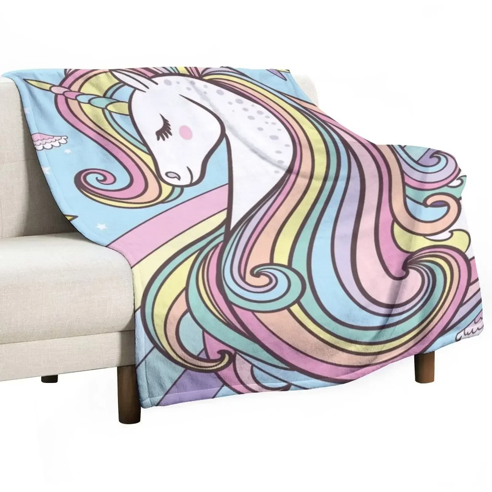 

Unicorn Blue Throw Blanket Luxury Thicken Hair Beautifuls Blankets For Bed Blankets