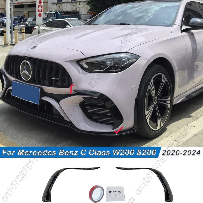 

For Mercedes Benz C Class W206 S206 C200 C260 C43 AMG 2022-2024 Front Bumper Side Splitter Spoiler Decorative Cover trim Black