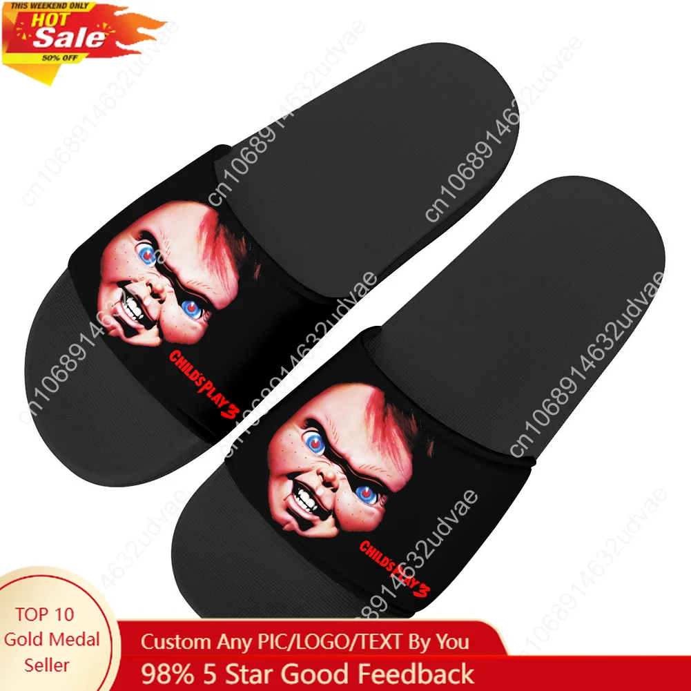 

Childs Play Chucky Slippers Man Woman Boy Girl Tailor Made Slides Sandals Photo Text Customized Bath Shoes Water Shoe