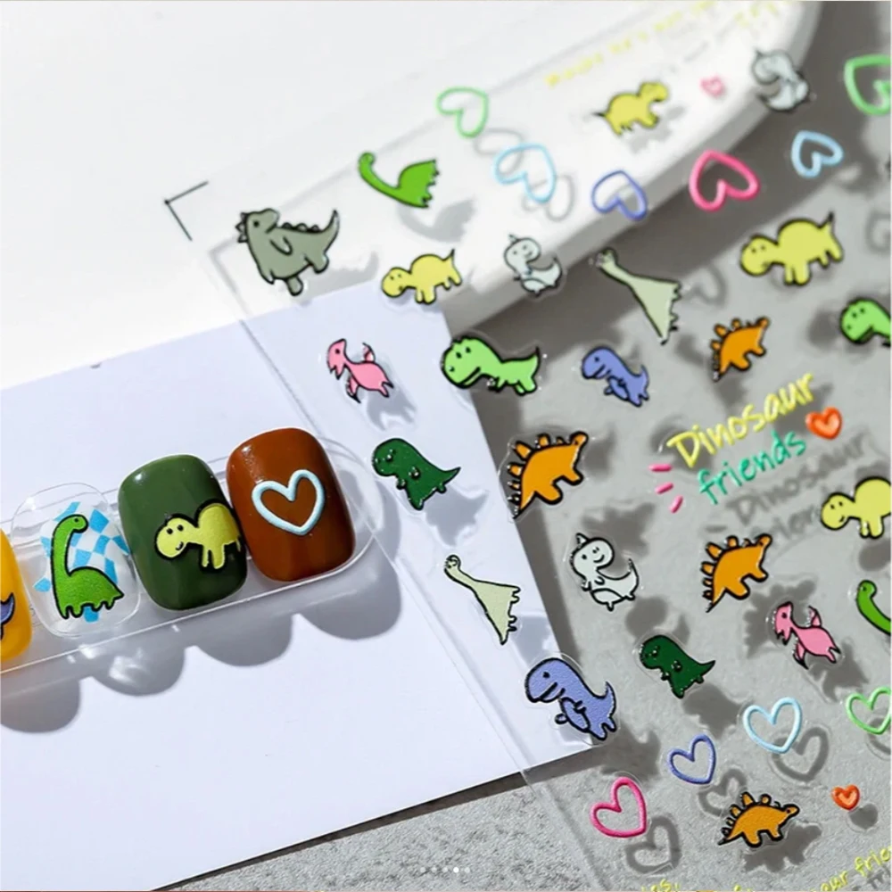 1PC 5D Cartoon Dinosaur Nail Art Sticker Kawaii Animal Design Decal Y2K Japanese Self-Adhesive Slider DIY Manicure Decoration