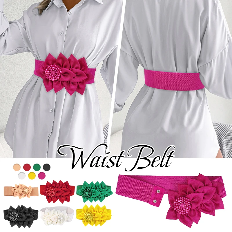 

Elastic Waist Cover with Print Solid Color Wide Belt for Women Spring Fashion Dress Coat Styling Accessory