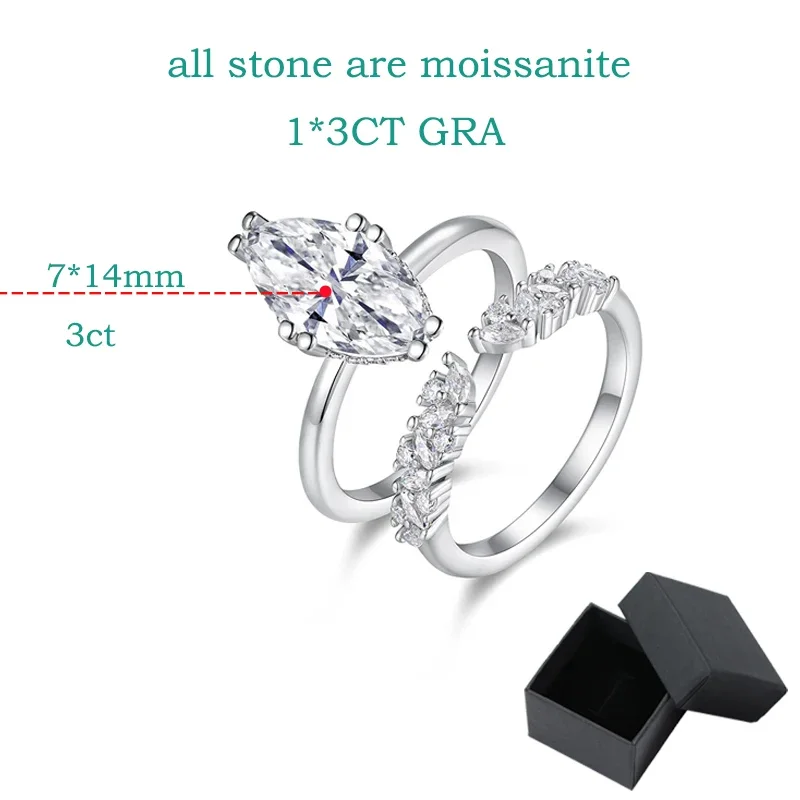 Smyoue 3CT 100% Real Full Moissanite Wedding Rings for Women Marquise Cut S925 Sterling Silver Marriage Band Fine Jewelry GRA