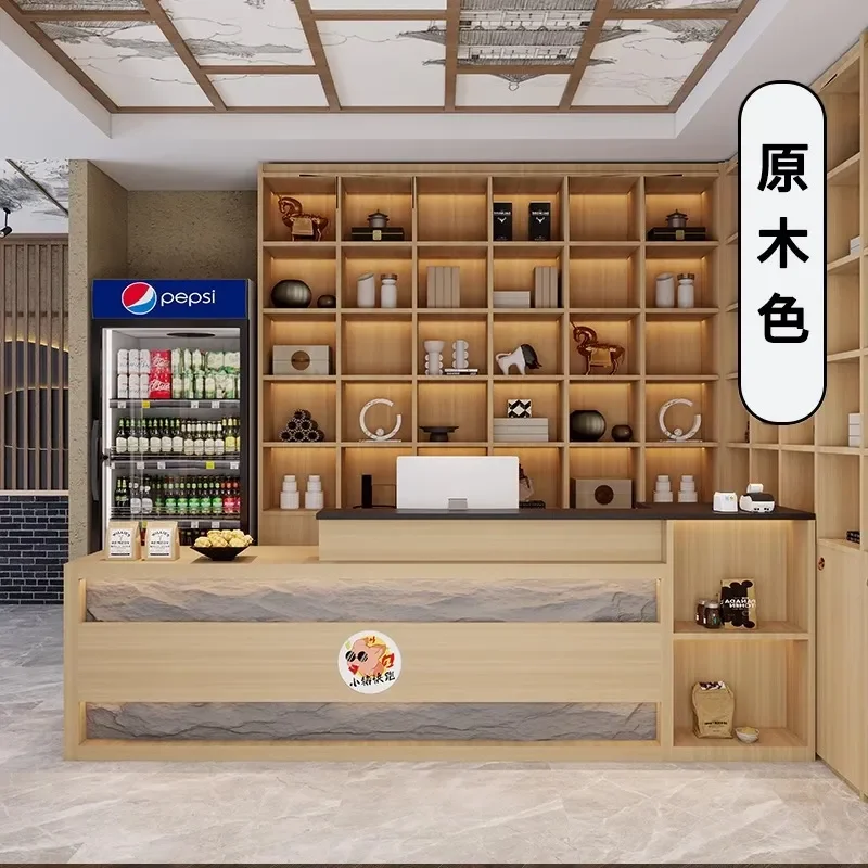 New Chinese Style Log Cash Register Commercial Catering Hotel Bar Wine Cabinet Integrated B&B Front Desk