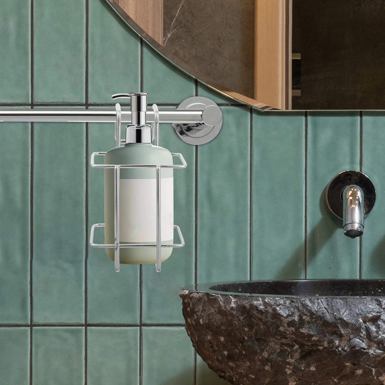 

Stainless Steel Soap Dispenser Holder Wall Mounted Or Countertop Use No Drilling Easy Install for Bathroom Kitchen Office Hand