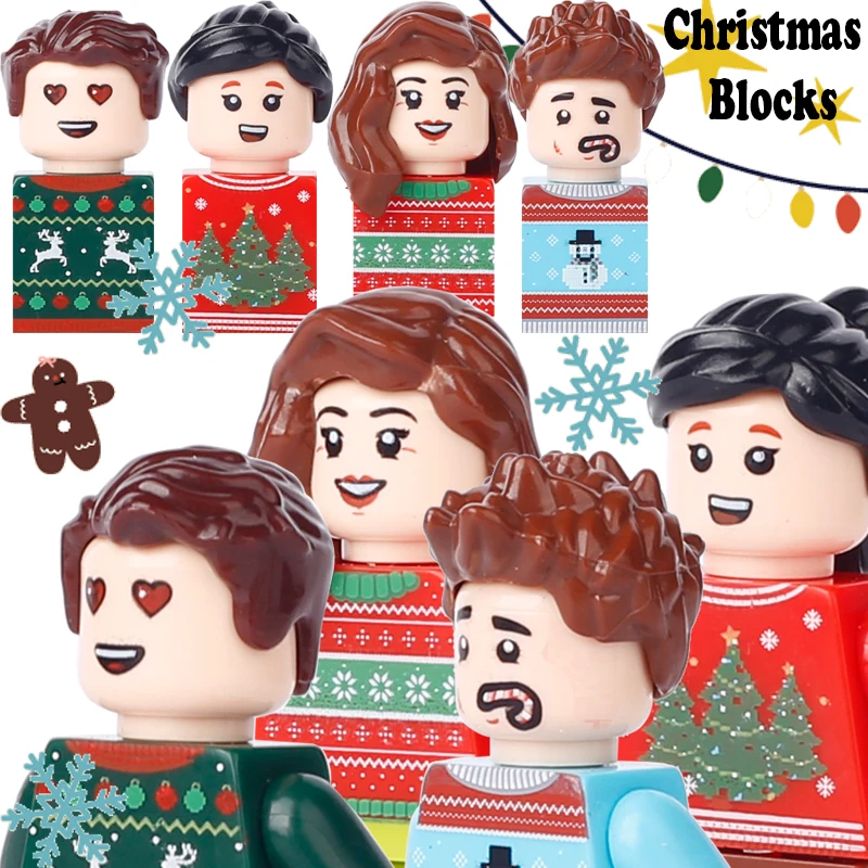 MOC City Street View Christmas Figures Building Blocks Elk Tree Plant Snowman Candy Sweater Soldier DIY Weapon Bricks Toys Gifts