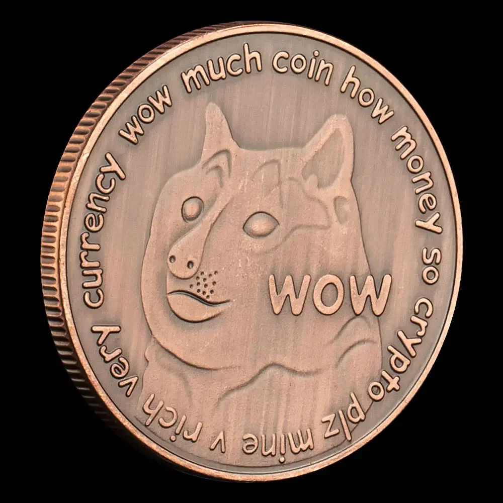عملة تذكارية من Crypto Dogecoin مطلية بالنحاس، نمط Doge WOW قابل للجمع، مجموعة هدايا العملات المعدنية #4