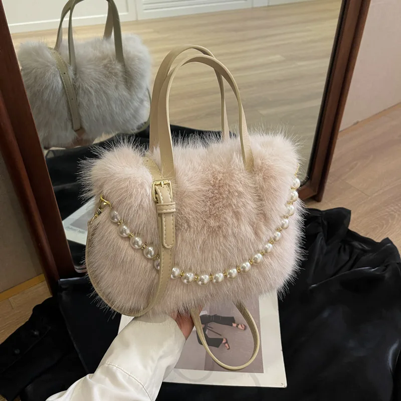 Hand Carry Hair Bag Women's 2024 New Autumn and Winter Fashion Plush-bag Korean Version Texture Foreign Versatile Shoulder Bag