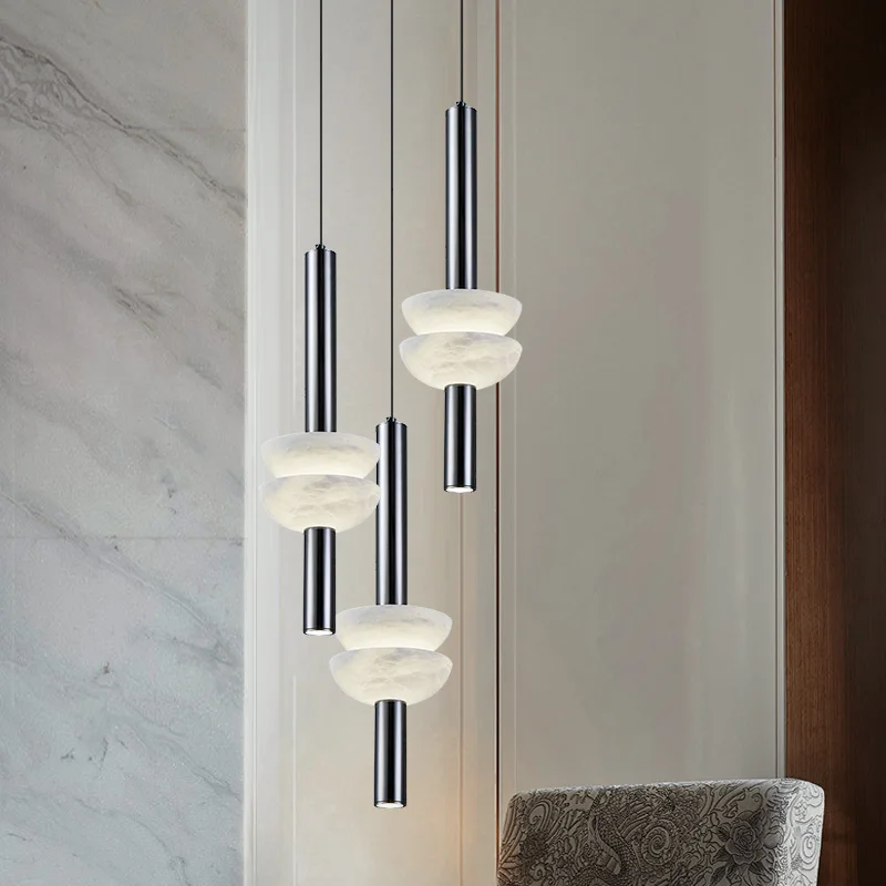 أضواء قلادة الرخام الحديثة الفولاذ المقاوم للصدأ مطعم مصابيح معلقة غرفة نوم مصمم الحد الأدنى دراسة اللوح الأمامي مقهى المطبخ #3