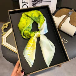 Luxury Floral Print Silk Square Scarf Women Soft Satin Kerchief Hairband Head Hijab Lady Headband Foulard Bag Ribbon 2024