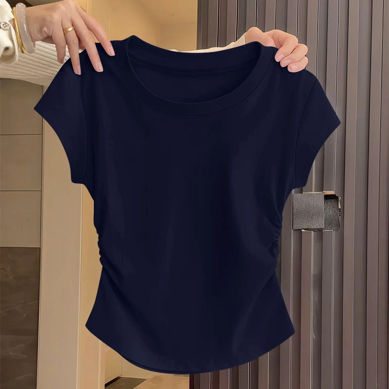 تي شيرت نسائي ort Sve 2025 صيفي جديد بقصة ضيقة وخصر عالي غير متماثل في جسم علوي متعدد الاستخدامات #2