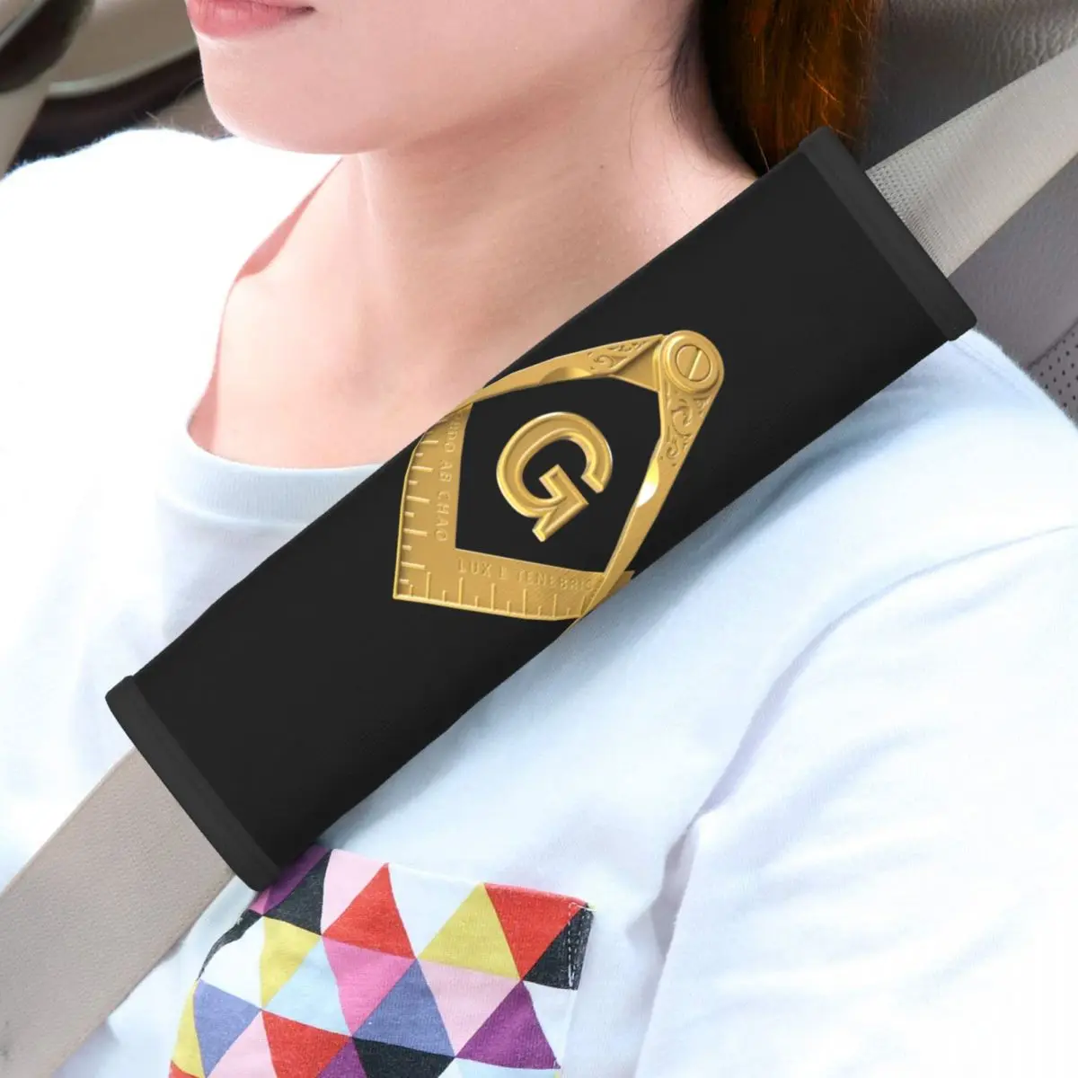 Custom Gold Freemason Logo Car Seat Belt Cover 2 PCS Masonic Mason Seatbelt Strap Shoulder Pad