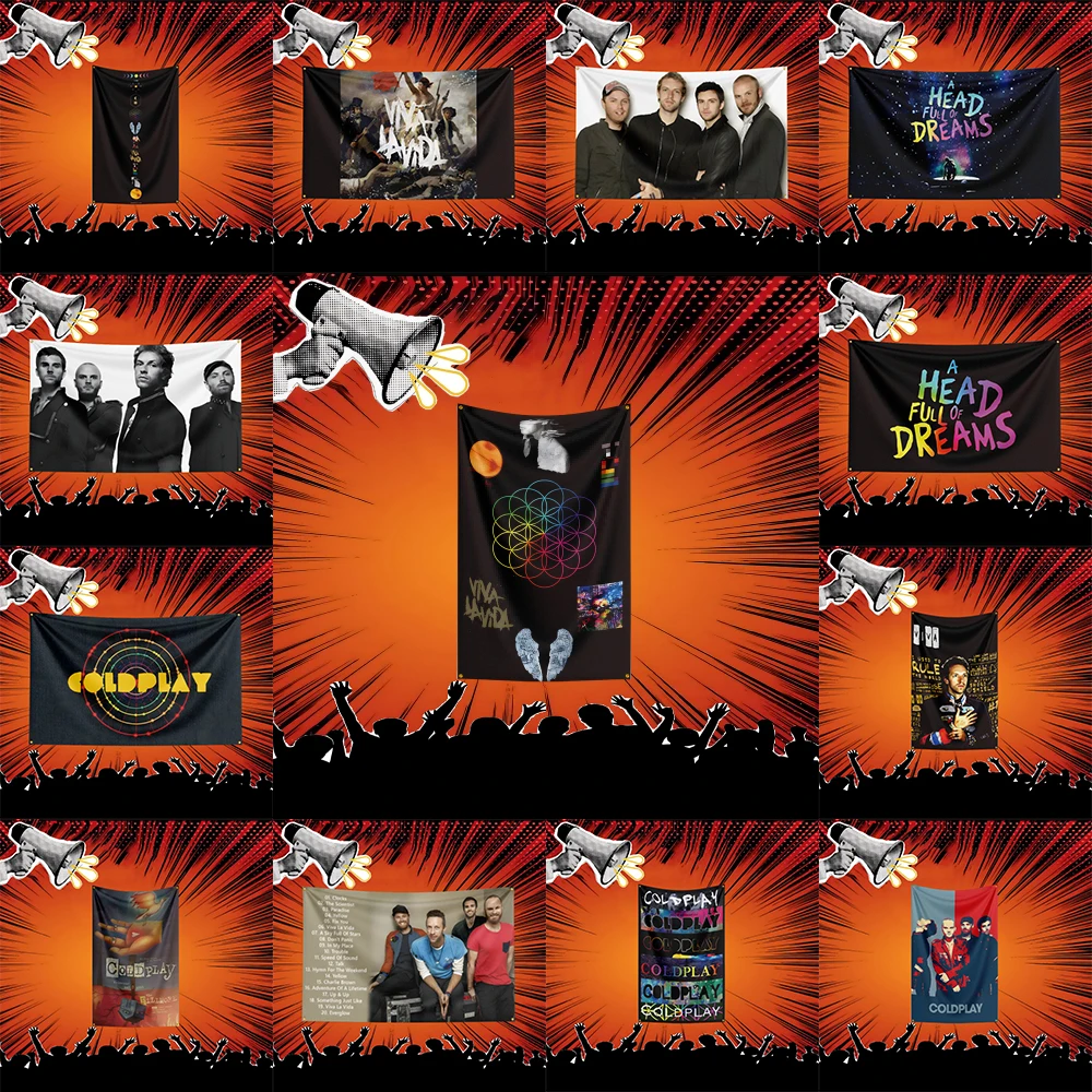 Coldplay Inspired Rock Music Flag 3x5 FT Polyester Banner For Bedroom Wall Decor Music Fans Gift