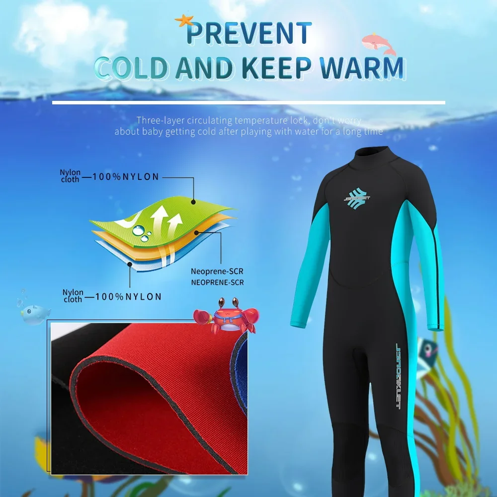 Traje de neopreno de 3mm para niños y niñas, traje de neopreno térmico de una pieza con cremallera trasera para deportes acuáticos, snorkel,