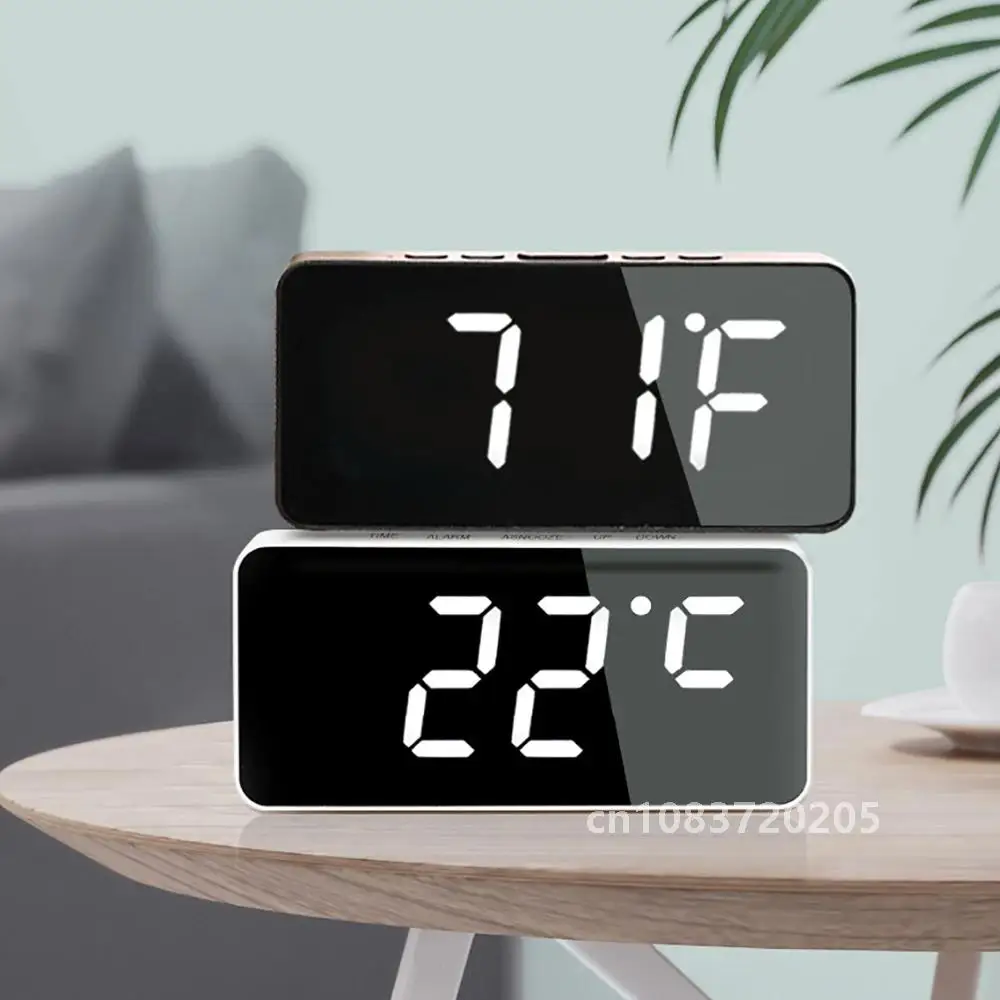 Acrylic/Mirror Digital Alarm Clock Voice Control Colorful Font Night Mode Table Clock Snooze 12/24H Electronic LED Clocks Supply