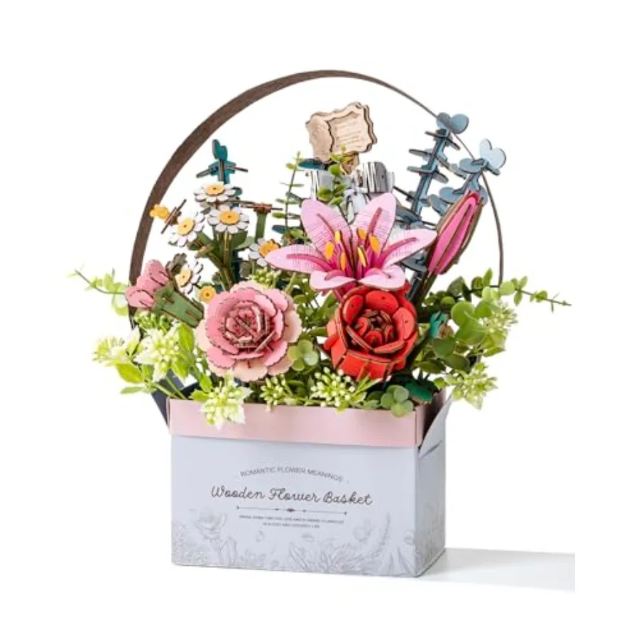 

Деревянная корзина для цветов, набор для сборки букета искусственных цветов, наборы для творчества для взрослых, 3D деревянный пазл, ботаническая коллекция, универсальный набор