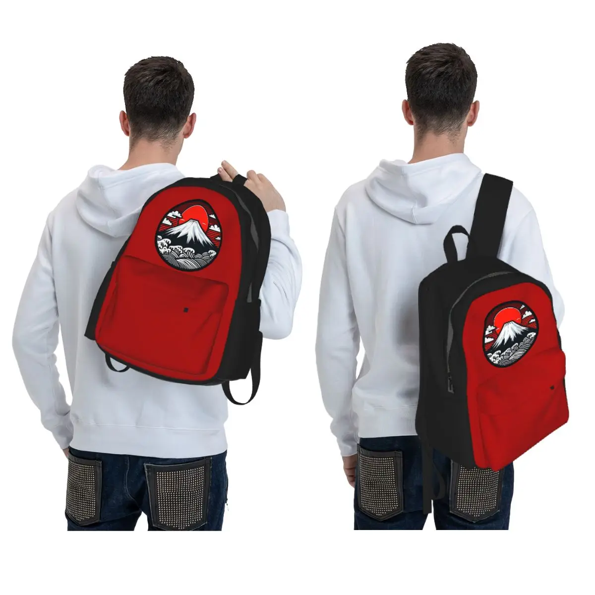 Mount Fuji And The Great Wave Off Kanagawa Backpack Daypack Large Capacity BookBag School Bag Shoulder Bags for Men Women