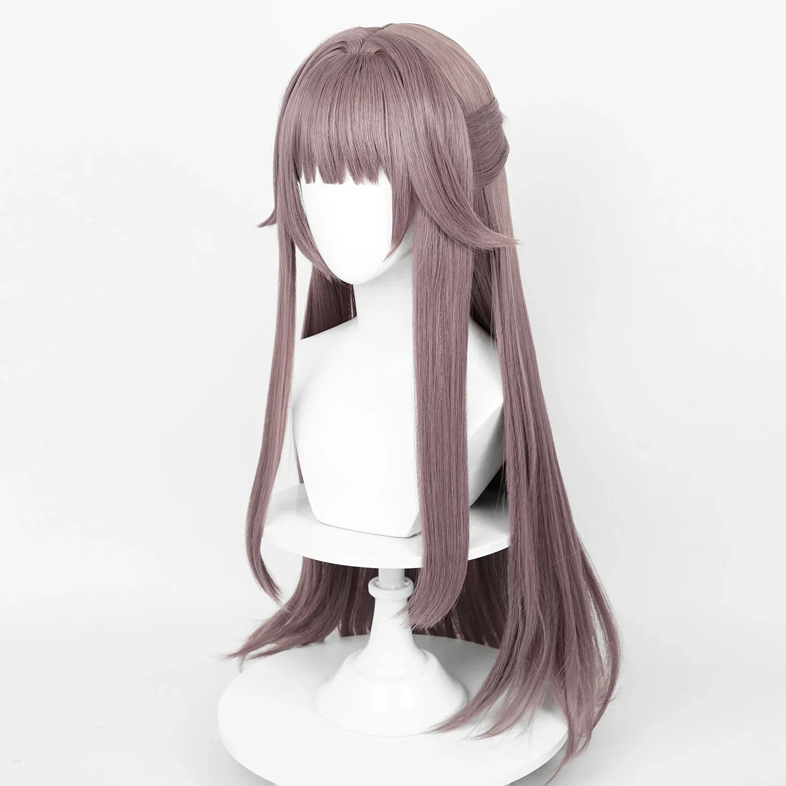 RANYU Game Honkai: Wig Cosplay Star Rail Herta dengan poni sintetis panjang lurus abu-abu ungu rambut Wig tahan panas untuk pesta