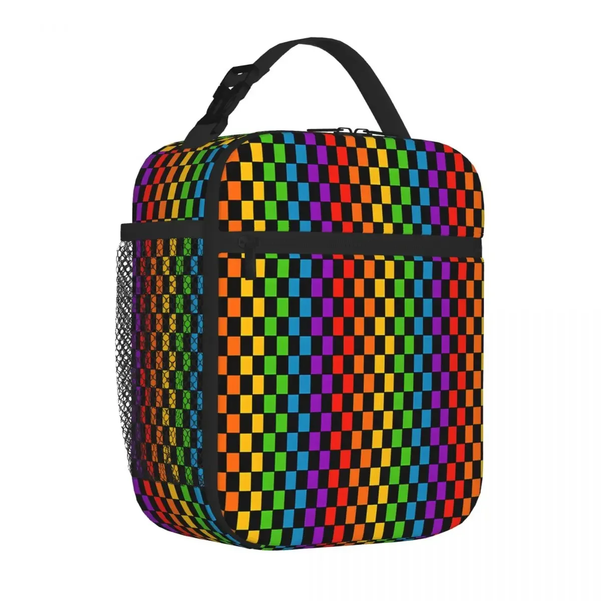 Bestselling Rainbow Checkered Pattern Minimal Decoration Thermal Lunch Bag Desk Dining Waterproof Lunch Bag