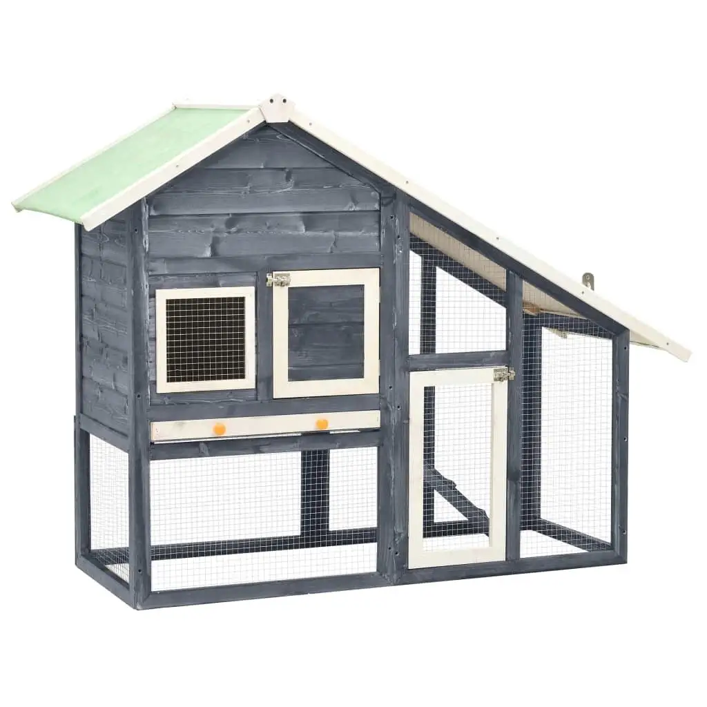 

55.1'' Gray & White Rabbit Hutch - Solid Firwood, Multi-Level Pet House for Indoor/Outdoor Use