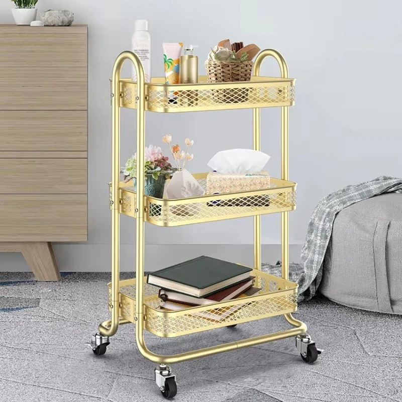 Multifunctional floor-to-ceiling multi-layer shelf kitchen mobile storage rack metal wheeled storage truck