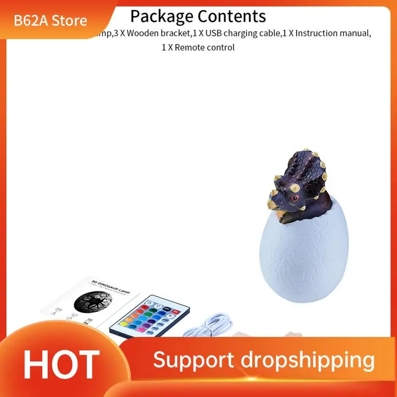 

B62A 3D ночник Triceratopses Egg Настольная лампа 16-цветный сенсорный пульт дистанционного управления Мультяшные настольные лампы для детского домашнего декора Легкая установка