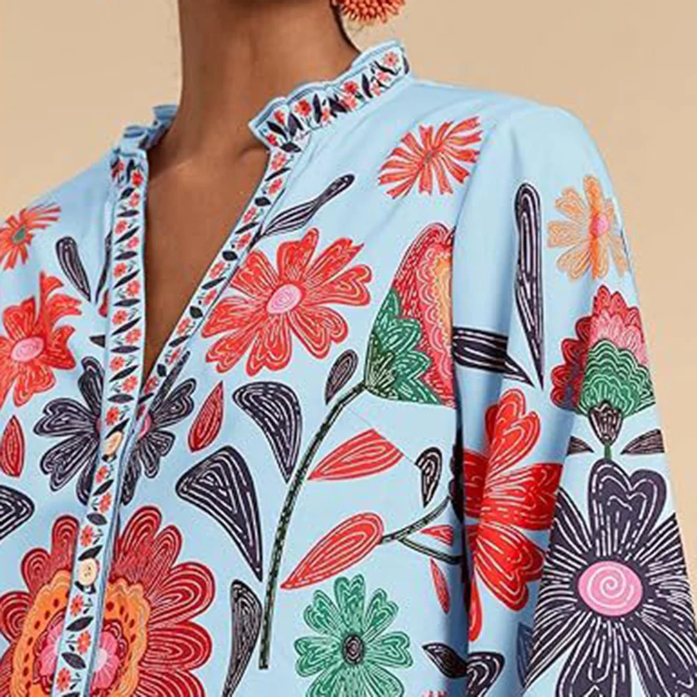 Sukienka w stylu boho z kwiatowym wzorem, seksowny krój, fabrycznie nowa, materiał poliestrowy, luźny krój, zapinana na guziki z przodu, strój na wakacje.