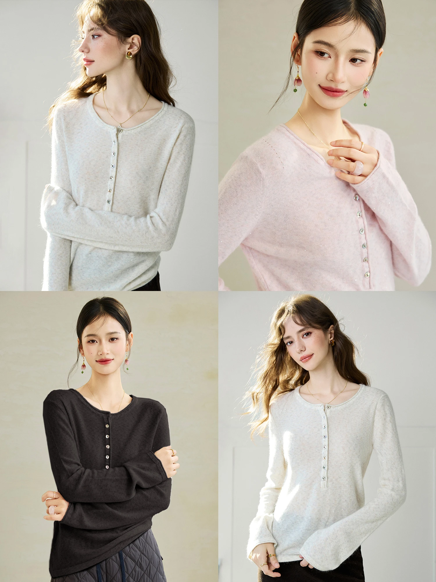 

NAGUAGU Pumpkin Valley Star River Whispers Bright Thread Wool Yarn Simple Half Open Knitted Sweater Women Spring Knitwear
