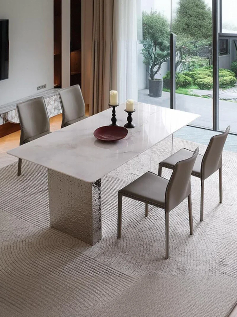 Italian minimalist rock slab suspension dining table transparent acrylic stainless steel water ripple small apartment
