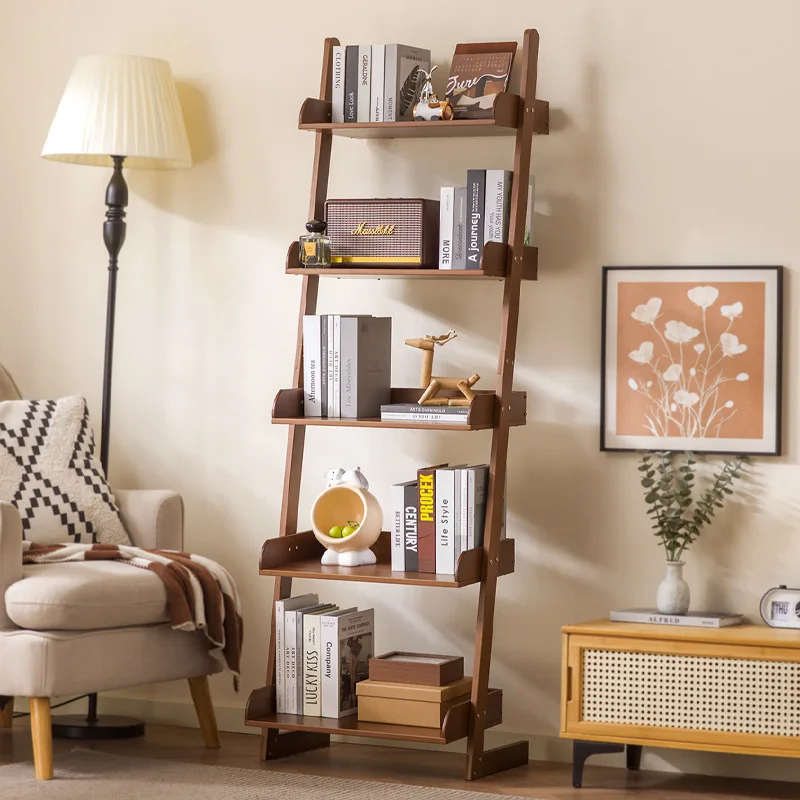 Bamboo Book Storage Holders Modern Simple Floor Storage Holders Multilayer Trapezoid Creative Racks Bookroom Organization