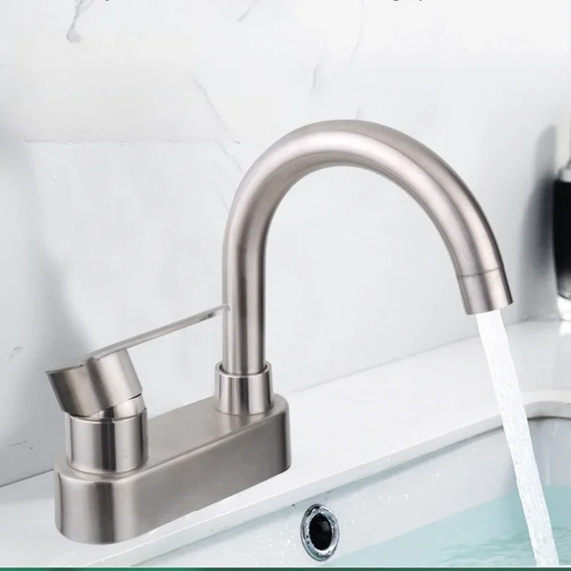 

Household Stainless Steel Double Hole Hot and Cold Water Faucet Double Hole Antifreeze Bathroom Swivel Old-fashioned Faucet