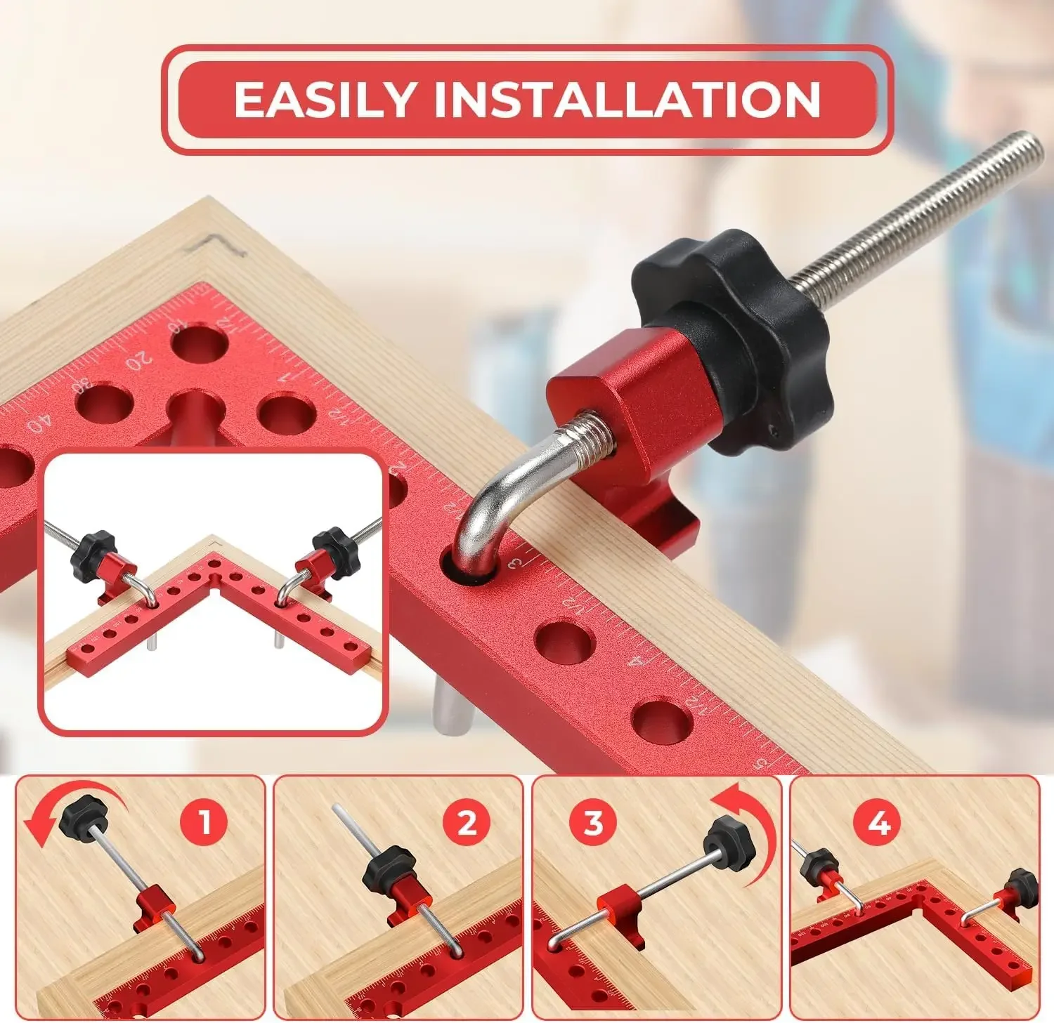 4 عبوات 5.5 بوصة × 5.5 بوصة 90 °   مشابك زاوية، مشابك زاوية قائمة من سبائك الألومنيوم لأعمال النجارة، وإطارات الصور، والخزائن