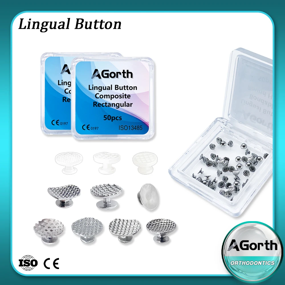 50 Pz/scatola Dentale Ortodontico Bottoni Linguali In Metallo Incollabile Monoblocco Maglia Foro Base Bottoni Compositi Accessori Per Odontoiatria