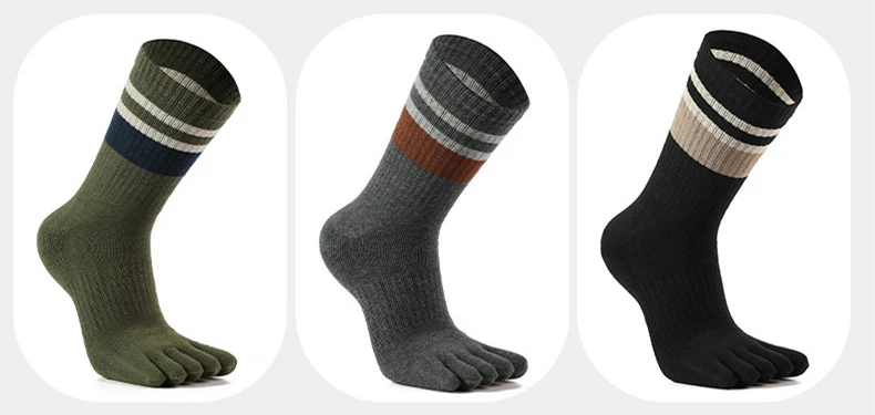 5 Paar Frottee-Zehensocken für Herren, Baumwolle, gestreift, dick, weich, elastisch, schweißabsorbierend, warm halten, Partykleid, lange 5-Finger-Happy-Socken – Detail 5