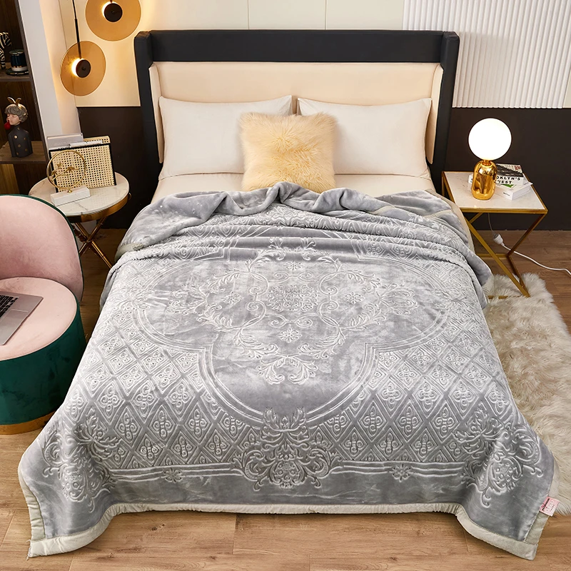 Double Layers Thick Blankets Solid Color Soft Warm Winter Raschel Embossed Mink Throw 200*230cm Bedspread Decorative Blankets