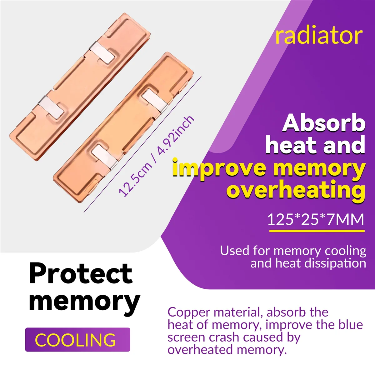 Y06A 2Pcs Pure Copper RAM Heatsink Radiator for Ram Memory Cooler Cooling Heat Sink Desktop Memory Radiator DDR2 DDR3 DDR4