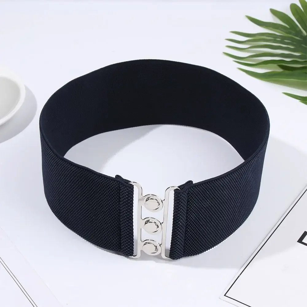 숙녀 스트레치 캐주얼 허리 밴드 드레스 Cummerbands 넓은 탄성 벨트 금속 버클 허리띠