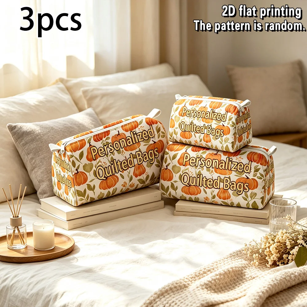 Custom 3Pcs Women's Bag Set with 2D FLAT Printing, Upload Your Design, Polyester Portable Makeup Bag & Casual Storage Bag