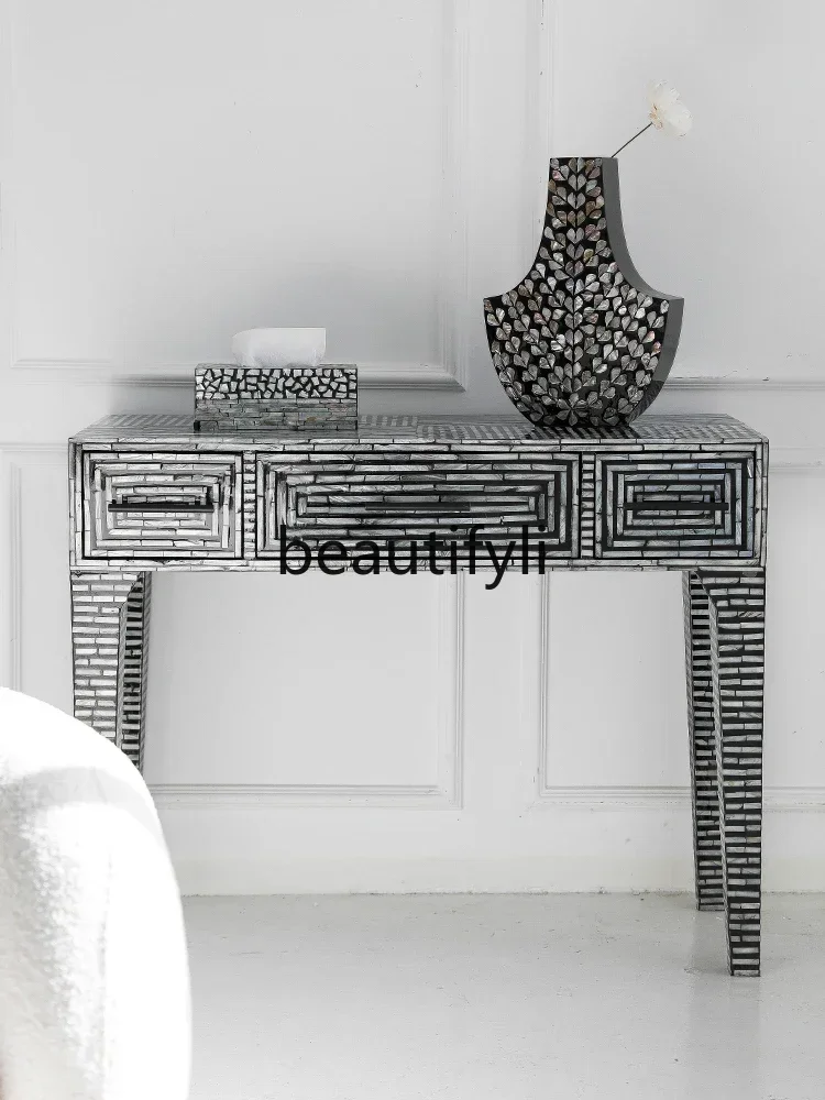 

ss C Creative light luxury wabi wind shell entry corridor entrance table art dresser high-end table with drawers