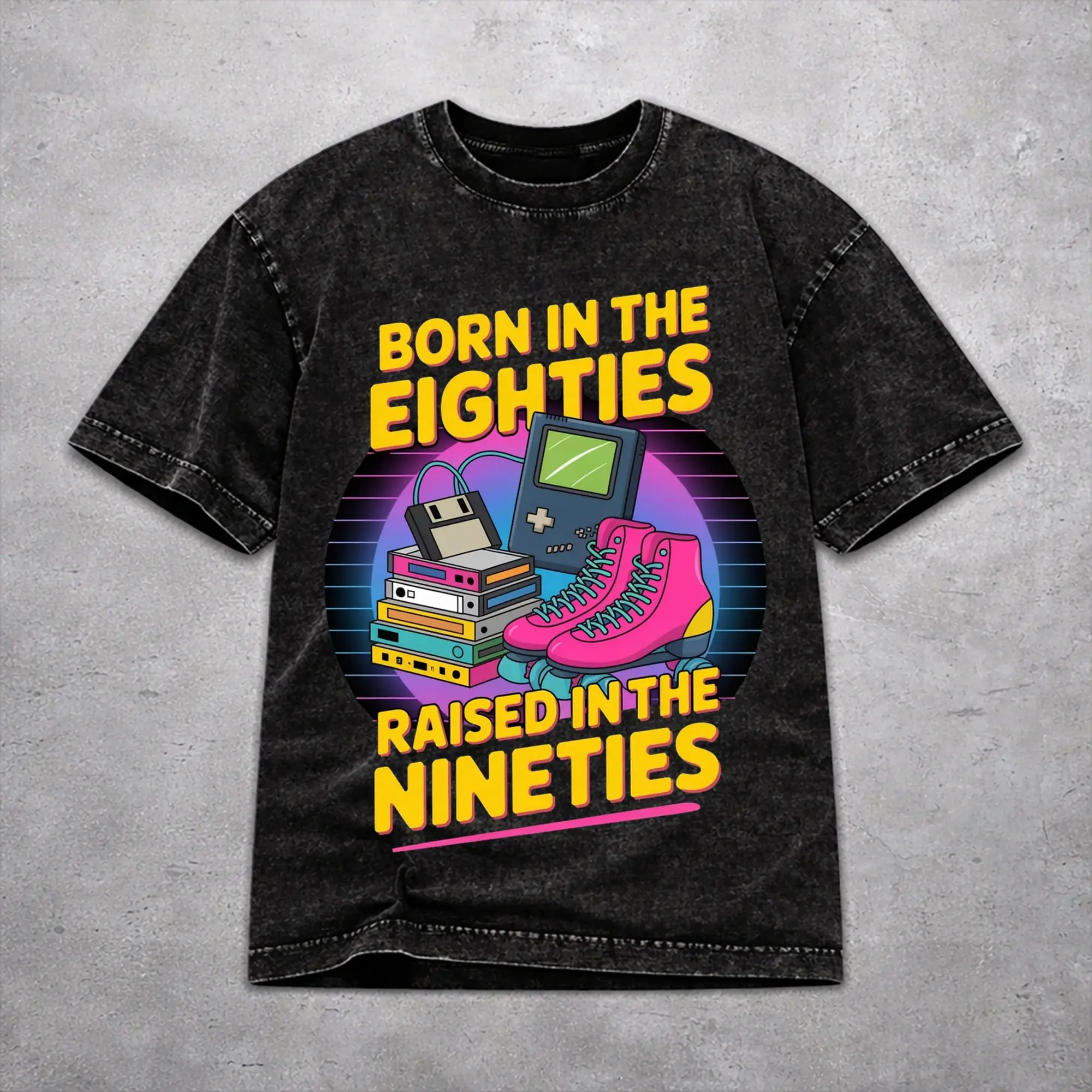 Men Women Born In The 80's Raised In The 90's Shirt Printed Cotton Washed  Novelty Outfit Tees