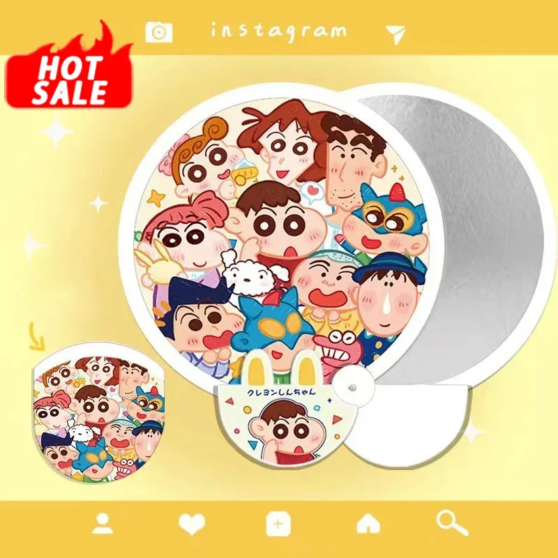 Creative Cartoon Selfie Reflector Folding Handheld Fan Portable Cartoon Group Fan Summer Cute Round Hand Fan Portable