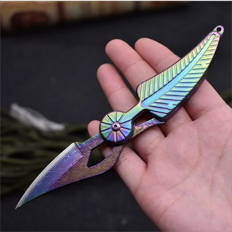 Creative Folding Knife Damascus Steel Outdoor Portable Camping Hunting Survival Tools Hiking Climbing EDC Keychain Pocket Knife view 3
