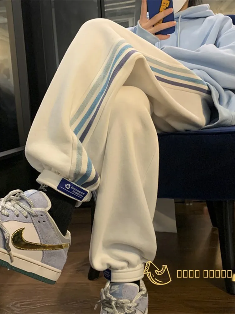 

High School Student Men's Fce Lined Straight Leg Thiened Winter Sports Pants Durable Anti-Wrinkle Casual Trousers