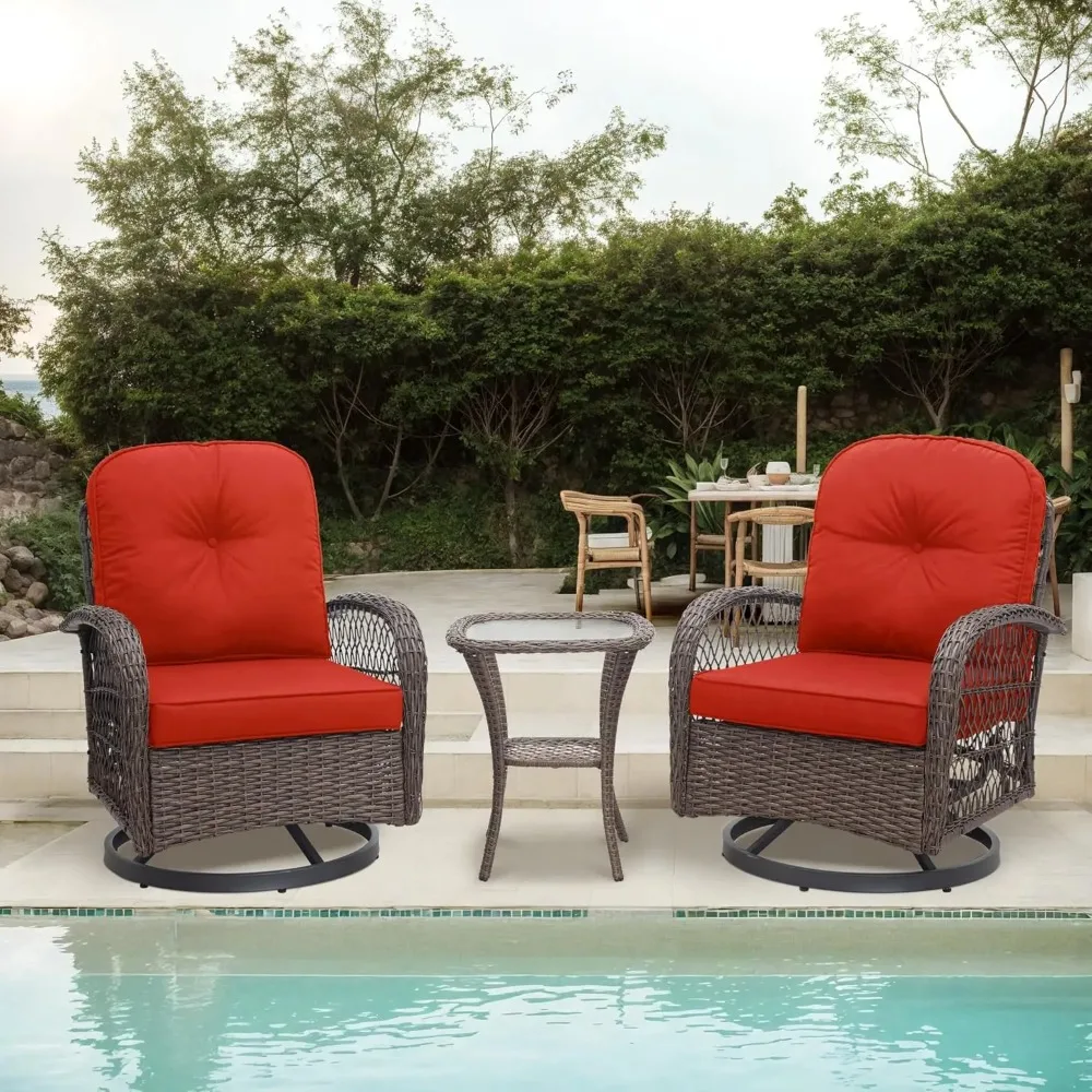 Patio Furniture Set,3 Piece Wicker Patio Bistro Set Swivel Rocking Chairs Set of 2 with Coffee Table Outdoor Rattan Conversation