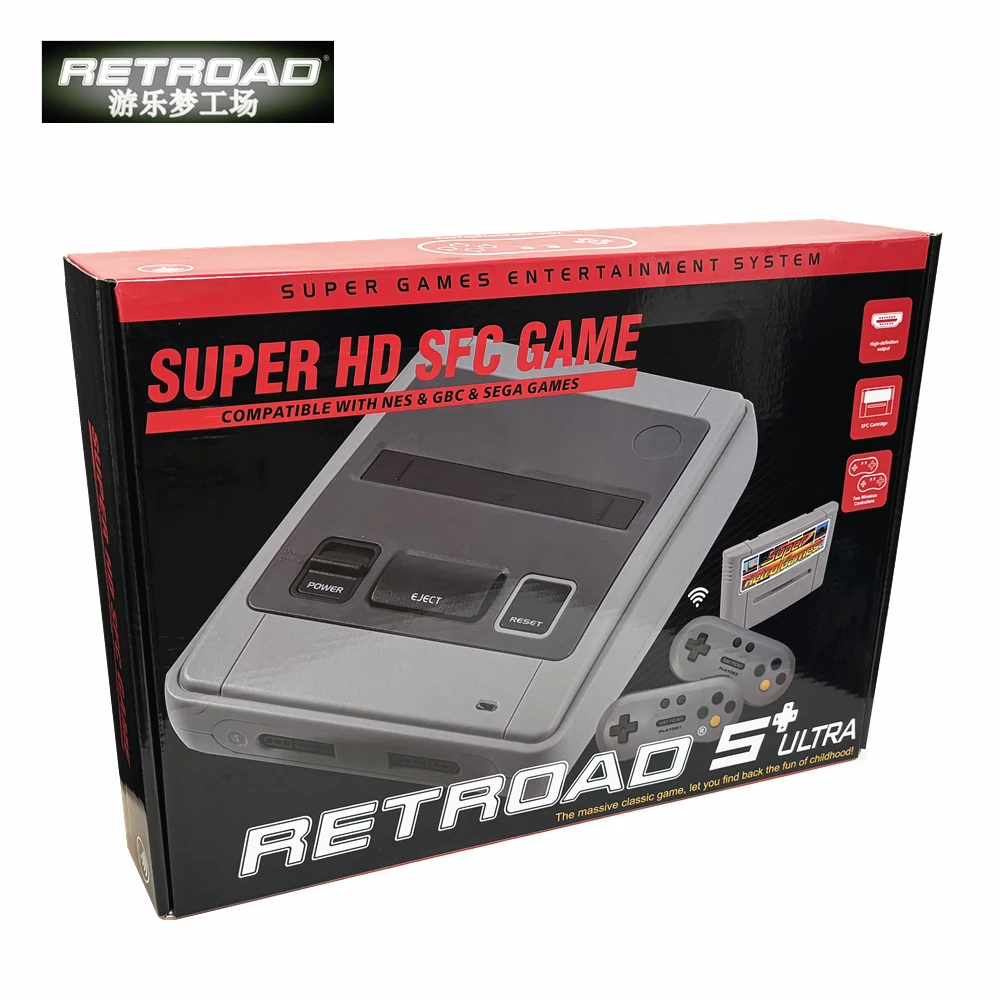 RETROAD SFC52HD Super Retro Hardware Game Console Play SFC/SNES Game Cartridge Two Controllers Free 350 Games Card Original Size