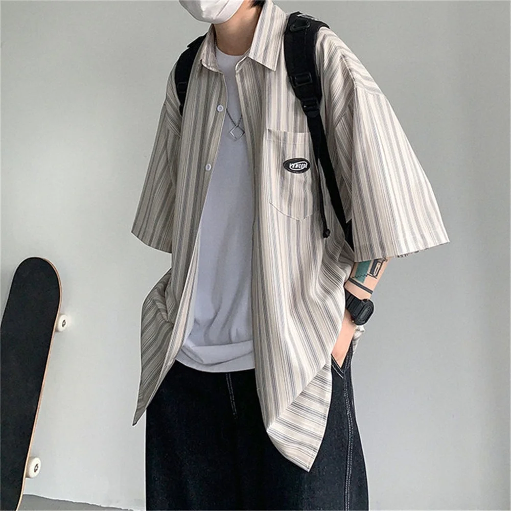 Zomer Mannen Korte Mouwen Gestreepte Shirts 2022 Fashion Print Shirt Heren Blouses Streetwear Merk Losse Casual Shirt Tops Mannen