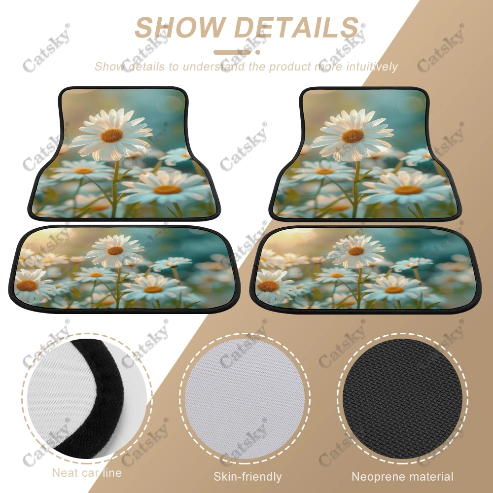 Sunlit Daisy Field Car Auto Floor Mats Carpet, 4PCS Customized Cars Mat All Weather Automotive Vehicle Pad Stylish